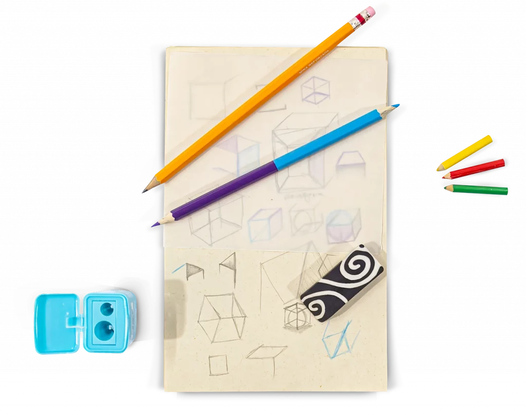 identidad bocetos calcante taja colores lapiz